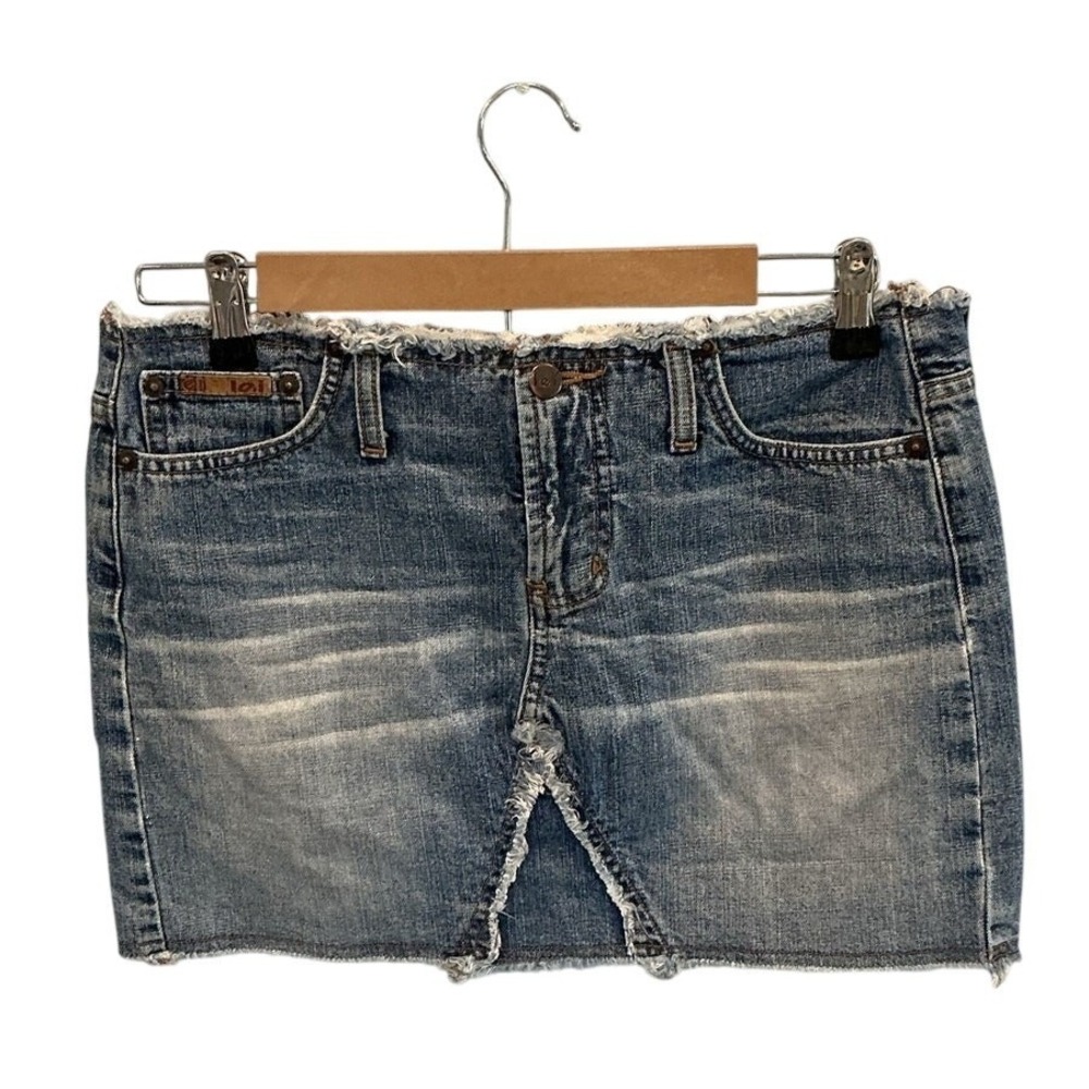 Vintage LEI‎ Womens Micro Mini Denim Skirt Bratz Indie Sleaze Frayed Hem Size 7